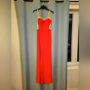 Coral backless long dress gala
